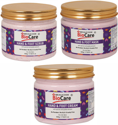 BEAUCODE BioCare Hand & Foot Mask and Scrub and Cream Pack of-3 (500g)(3 Items in the set)