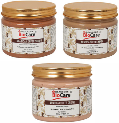 BEAUCODE BioCare Arabica Coffee Face & Body Mask and Scrub and Cream Pack of-3 (500g)(3 Items in the set)