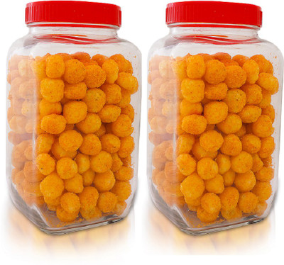 CROCO JAR Glass Grocery Container  - 2700 ml(Pack of 2, Red)