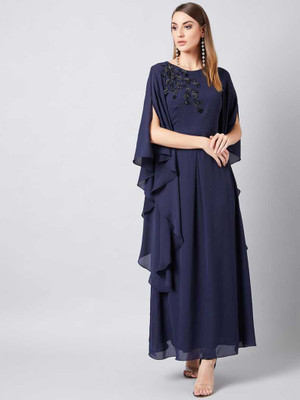 Aarya Ethnic Women Fit and Flare Blue Maxi/Full Length Dress