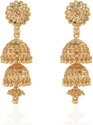 Jewelopia Jhumka Earrings Gold Jhumka Golden Plated Jhumki Earrings Screw Back Beads Brass Jhumki Earring