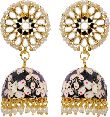 CRUNCHY FASHION Designer Meenakari Kundan Black Gold Plated Earrings Alloy Jhumki Earring