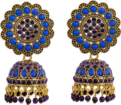 CRUNCHY FASHION Meenakari Round Floral Blue Golden Earrings Alloy Jhumki Earring