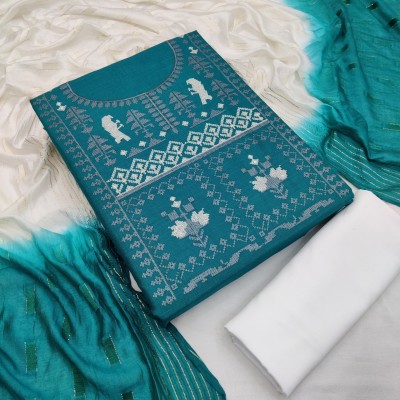 V And V Shop Cotton Linen Embroidered Salwar Suit Material