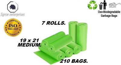 sgrsn enterprises GREEN 19x21 pack of 7 ( 210 BAGS.) oxo biodegradable, durable, Dustbin Bags / Waste & Recycling garbage bag kitchen/ office / house / school / collage/party ETC.dry waste, disposable,trash bags, Eco-Friendly ,waste management green Garbage Bags . Medium 13 L Garbage Bag  Pack Of 21