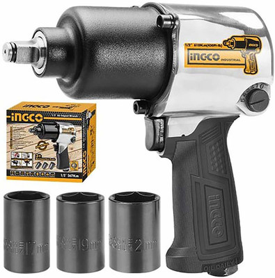 INGCO AIW12562 1/2 Square Drive Air with 3 Pieces Socket (17, 19, 21 mm) Pneumatic Impact Wrench(1/2 inch)