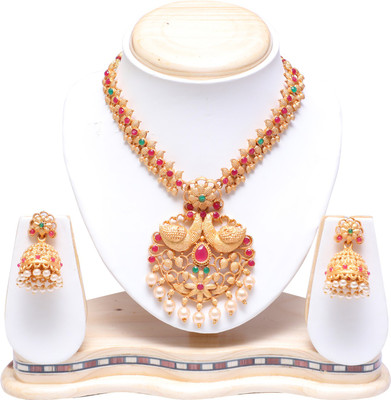 Swarajshop Alloy Gold-plated Green, Maroon Jewellery Set(Pack of 1)