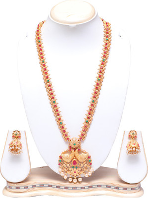 Swarajshop Alloy Gold-plated Green, Maroon Jewellery Set(Pack of 1)