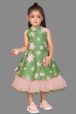 Fashion Dream Baby Girls Calf Length Party Dress(Light Green, Sleeveless)