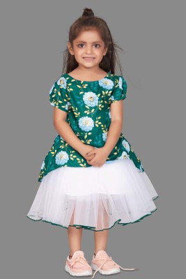 Mirrow Trade Girls Below Knee Party Dress(Green, Short Sleeve)