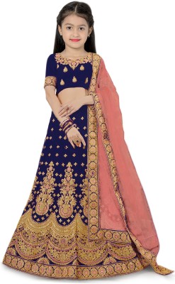 Trijal Fab Girls Lehenga Choli Ethnic Wear Embroidered Lehenga, Choli and Dupatta Set(Blue, Pack of 1)