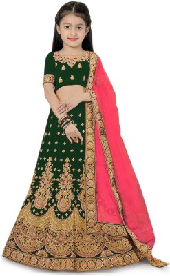 Kedar Fab Girls Lehenga Choli Ethnic Wear Embroidered Lehenga, Choli and Dupatta Set(Green, Pack of 1)