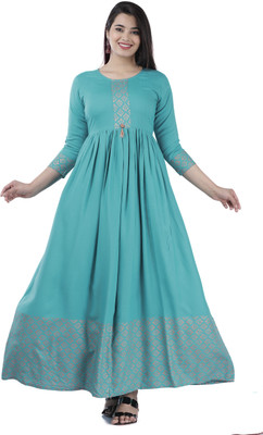 VISHNURAJ Women Printed Flared Kurta(Green)