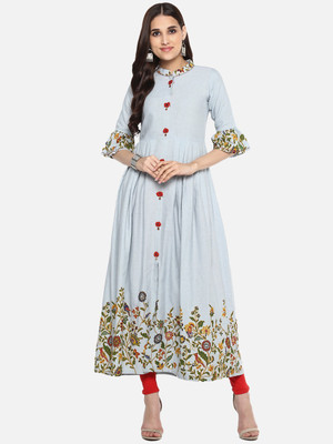 Yash Gallery Women Printed Flared Kurta(Grey)