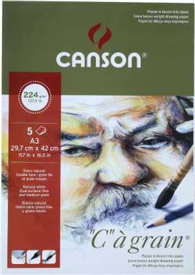 CANSON C à grain CSA3FGP2 Fine Grain 5 Paper Sheets A3 224 gsm Drawing Paper(Set of 2, White)