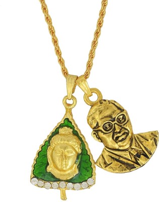 morir Gold Plated Brass Leaf Buddha Praying Head and Babasaheb Bhimrao Ambedkar Image Chain Pendant Necklace for Unisex Gold-plated Brass Pendant