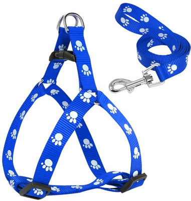 KUTKUT Step in Adjustable | Easy Escape Proof Cute Paw Print | Adjustable Chest: 35 cm - 51 cm Dog & Cat Harness & Leash(Medium, Blue)