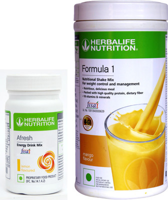 HERBALIFE Formula 1 Shake Mix - Mango Flavor With Afresh Energy Drink - lemon Flavor Plant-Based Protein(600 g, MANGO, lemon)