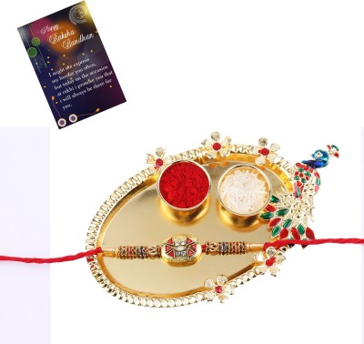 SILVER SHINE Designer NM-1064-3030 Mauli Thread Rakhi  Set(1 thali and 1 Rakhi)