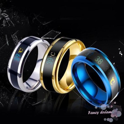 Karishma Kreations Trending Design Stainless Steel Intelligent Smart Boby Temperature Monitor Stainless Steel Ring Valentine gift Fashion Jewellery Collection propose Lovers Fancy Party wear Stylish latest design Heart Dragon king Couples Love Golden Black Blue Mens Style Thumb Smart Band Gold plate