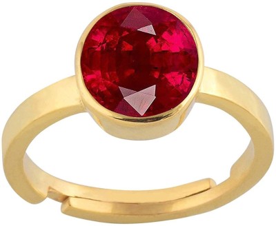 EVERYTHING GEMS 10.25 Ratti Natural Ruby Manik Loose Gemstone for Men & Women Brass Ruby Gold Plated Ring