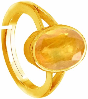 Gemouras Ceylon Mined Yellow Pukhraj Loose Stone 6.25 Ratti / 5.52 Carat Lab Certified Bronze Sapphire Gold Plated Ring