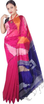matri textile Solid/Plain Handloom Cotton Silk Saree(Pink)