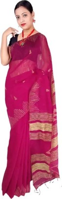 matri textile Solid/Plain Handloom Cotton Silk Saree(Pink)