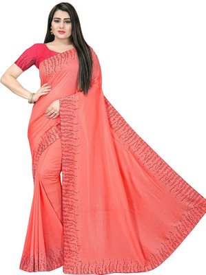 pUNYATHA CREATION Embroidered Chanderi Silk Blend Saree(Orange)