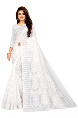 ANISSA SAREE Woven Jamdani Cotton Blend Saree(White)