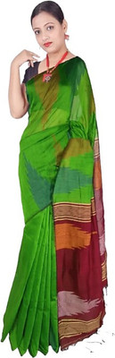matri textile Solid/Plain Handloom Cotton Silk Saree(Green)