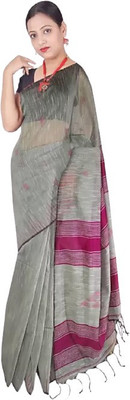 matri textile Solid/Plain Handloom Cotton Silk Saree(Grey)