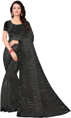 lalu creation Embroidered Bollywood Net Saree(Pack of 2, Black)