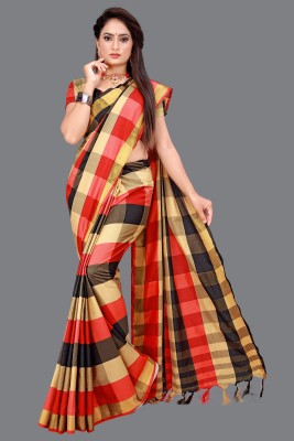 MENFLUENT Printed Chettinadu Cotton Silk Saree(Black)