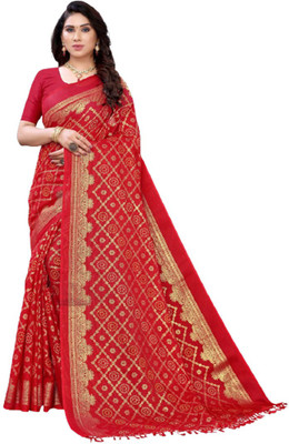 maayro Printed Banarasi Net Saree(Red)