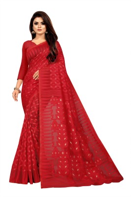 ANISSA SAREE Woven Jamdani Cotton Blend Saree(Red)