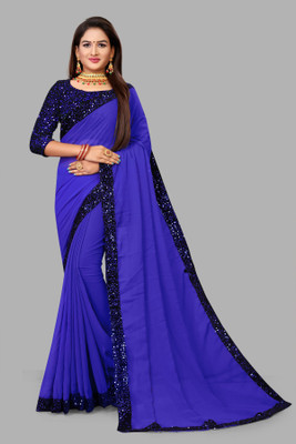 Yozzby Embellished Bollywood Georgette Saree(Blue)