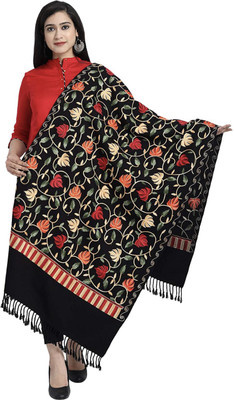 Kashmiri queen Wool Embroidered Women Shawl(Black)