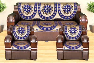 Azotica Cotton Floral 3+2 Seater Sofa Cover(Blue Pack of 6)