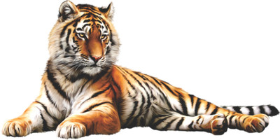 Jagvii 90 cm Tiger half lay-down on floor, Self Adhesive Sticker(Pack of 1)