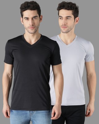 DSWS Solid Men V Neck Black, Grey T-Shirt