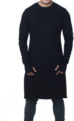 Wrodss Men Solid Straight Kurta(Black)