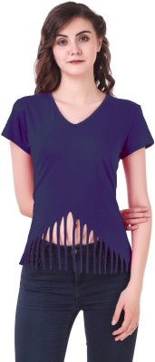 Clo Clu Casual Regular Sleeve Solid Women Blue Top