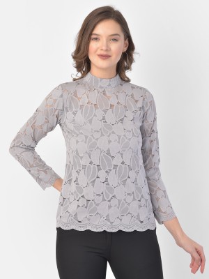 Eavan Casual Full Sleeve Printed Women Grey Top