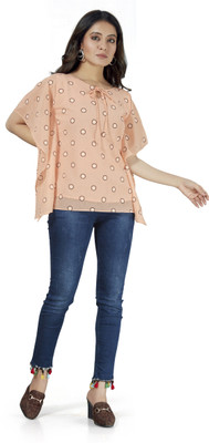 AMAP Casual Polka Print Women Beige Top
