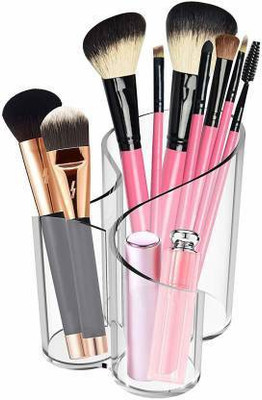 Jivima 3 Compartments Acrylic Brush Holder(Clear)