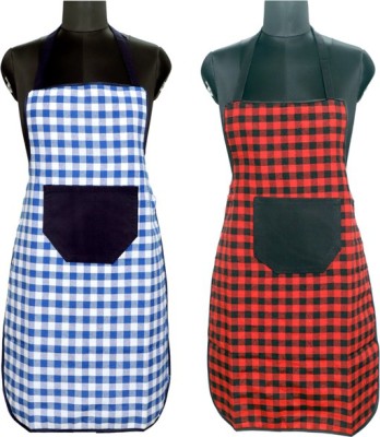 JMI Cotton Chef's Apron - Free Size(Blue, Red, Pack of 2)