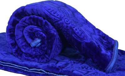 Goyal's Floral Double Mink Blanket for  Heavy Winter(Polyester, Blue)