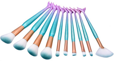 BELLA HARARO Soft Bristles Mermaid Design 10 pcs Makeup Brushes set for Face & Eye makeup like Foundation Eyebrow Eyeliner Blush Cosmetic concealer Brushes(Pack of 10)