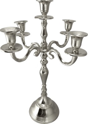 Extreme Karigari Candle Stand | Candle Holder |5 Arm | Table Top Decor| Silver Plated Mirror polished Aluminium Tealight Holder(Silver, Pack of 1)